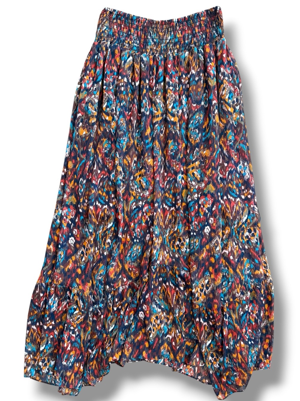 MISA Boho Multicolor Printed Abstract Long Maxi Skirt Elastic Smocked Waist Sz S